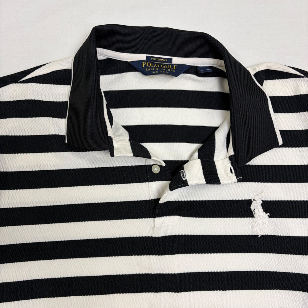 Polo Golf Ralph Lauren Performance Striped Shirt Men XL Pro Fit Black White Pima - Picture 2 of 7
